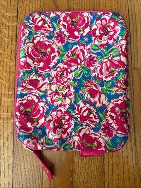 Lilly Pulitzer Floral iPad Tablet Sleeve Case Pink Blue 8x10 Zip EUC